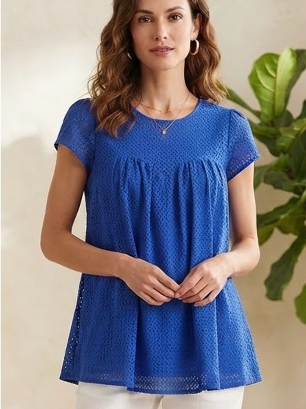 AUW Royal Blue Eyelet Short-Sleeve Tunic Top